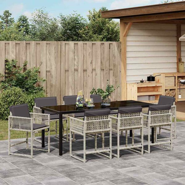 vidaXL Garten Essgruppe 9 pcs Hellgrau Poly-Rattan