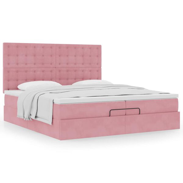 vidaXL Ottoman-Bett mit Matratzen Rosa 200x200 cm Samt