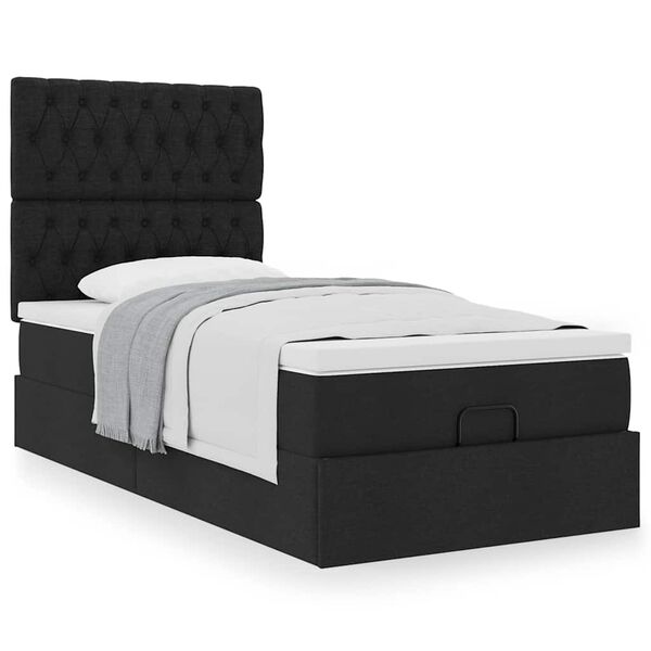 vidaXL Ottoman-Bett mit Matratze Schwarz 90x190 cm Stoff