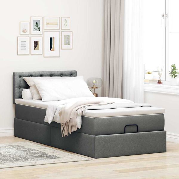 vidaXL Ottoman-Bett mit Matratze Dunkelgrau 90x200 cm Stoff