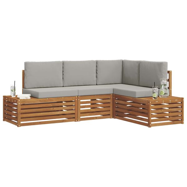 vidaXL Sofagarnituren mit Kissen 4 St&uuml;ck Nat&uuml;rlich und Hellgrau