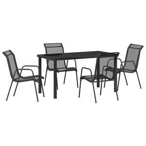 vidaXL Garten Essgruppe 5 pcs Schwarz Pulverbeschichteter Stahl