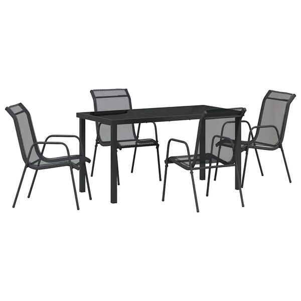 vidaXL Garten Essgruppe 5 pcs Schwarz Pulverbeschichteter Stahl