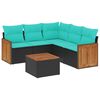 vidaXL 6-teiliges Gartensofa-Set mit Kissen, schwarzes Polyrattan