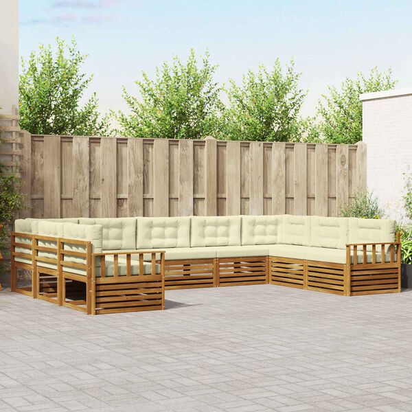 vidaXL Outdoor-Sofagarnitur 9 pcs Natur und Creme Massivholz Akazie