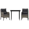 vidaXL 3-tlg. Garten-Essgruppe mit Kissen Grau Poly Rattan
