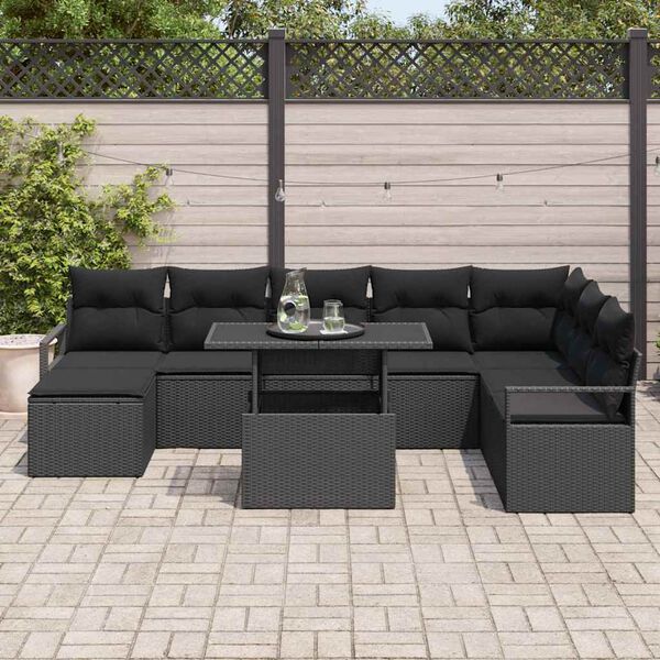 vidaXL Garten-Sofa-Set mit Speicher 9 pcs Schwarz Poly Rattan