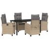 vidaXL Garten Essgruppe mit Kissen 5 pcs Beige Poly-Rattan
