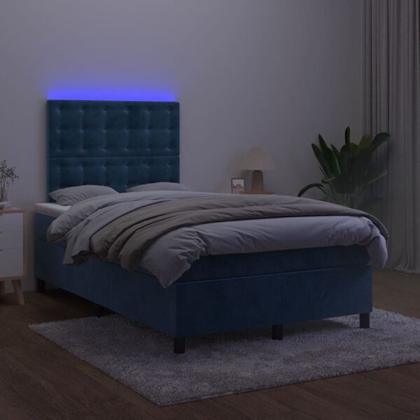 vidaXL Boxspringbett mit Matratze & LED Dunkelblau 120x200 cm Samt