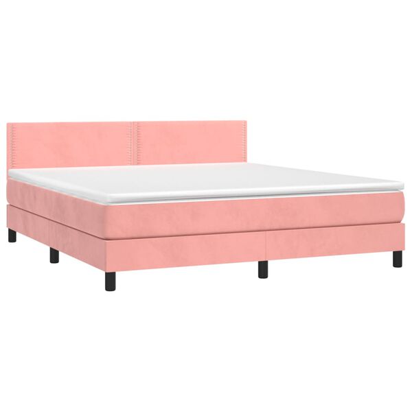 vidaXL Boxspringbett mit Matratze & LED Rosa 180x200 cm Samt