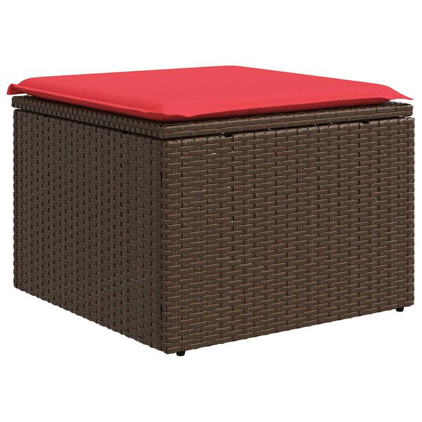 vidaXL Gartenhocker mit Kissen Braun 55x55x37 cm Poly Rattan