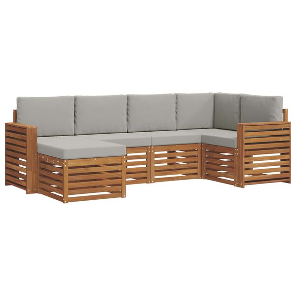 vidaXL Ecksofa Set 6 pcs Nat&uuml;rlich und Hellgrau Massivholz Akazie
