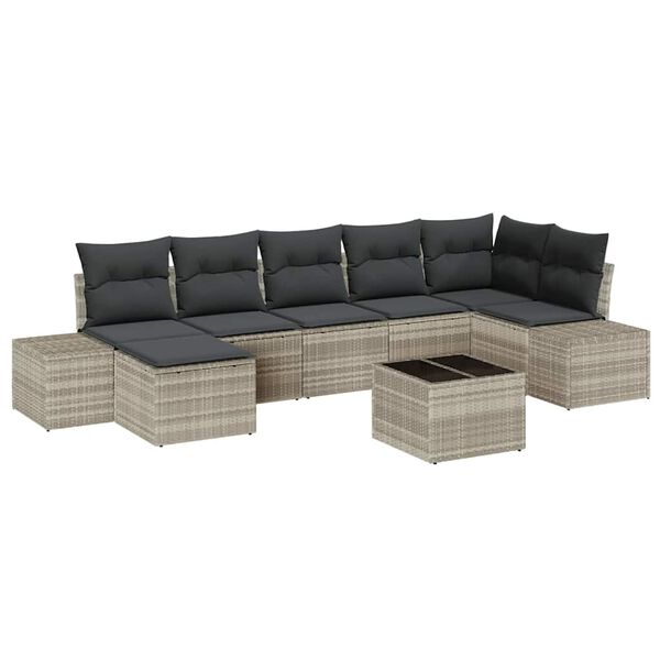 vidaXL Gartensofa-set mit Kissen 8 pcs Hellgrau Poly-Rattan