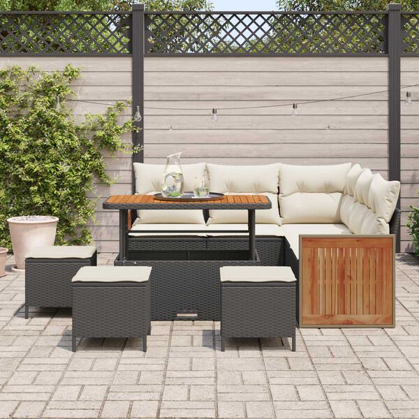 vidaXL Gartensofa-set mit Kissen 9 pcs Schwarz und Creme Poly-Rattan