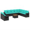 vidaXL 11-teiliges Gartensofa-Set mit Kissen, schwarzes Polyrattan