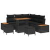 vidaXL Garten-Sofa-Set mit Kissen mit Speicher Schwarz Poly Rattan