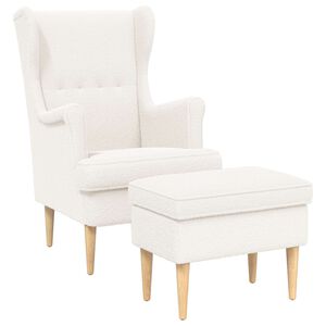 vidaXL Sessel mit Fu&szlig;hocker 2 stk. Creme Boucl&eacute;