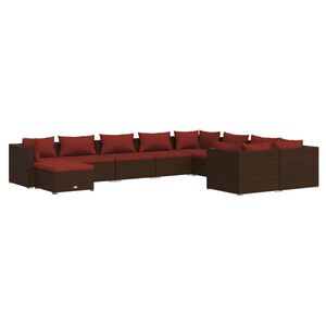 vidaXL 10-tlg. Garten-Lounge-Set mit Kissen Poly Rattan Braun