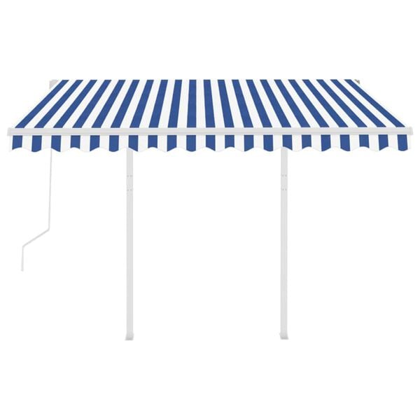 vidaXL Markise Automatisch Einziehbar mit Pfosten 3,5x2,5 m Blau Wei&szlig;