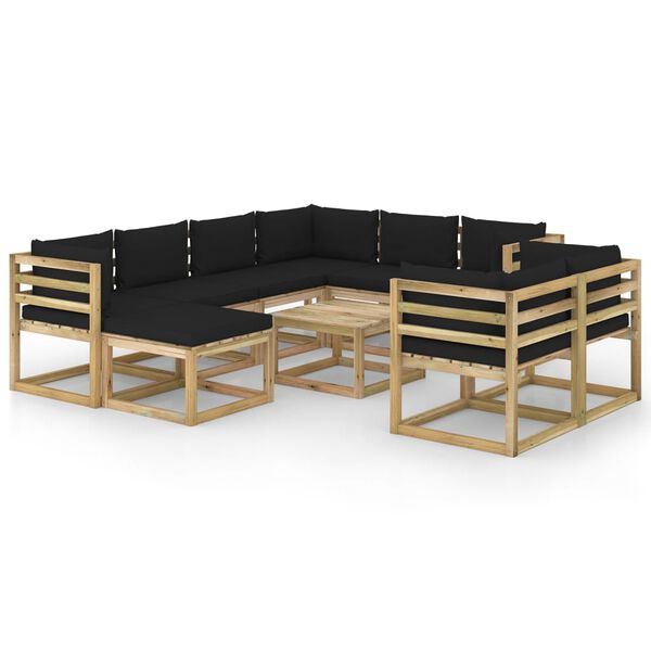 vidaXL 10-tlg. Garten-Lounge-Set mit Kissen Impr&auml;gniertes Kiefernholz