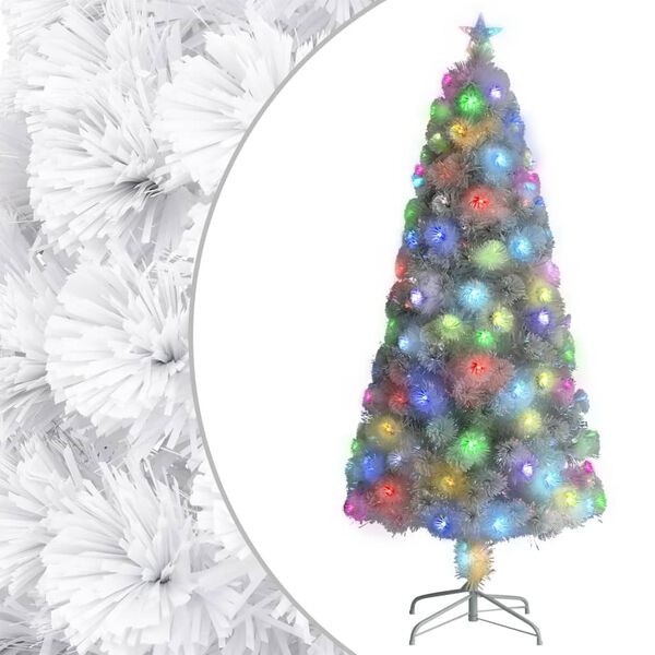 vidaXL Künstlicher Weihnachtsbaum mit Beleuchtung Weiß 150cm Glasfaser