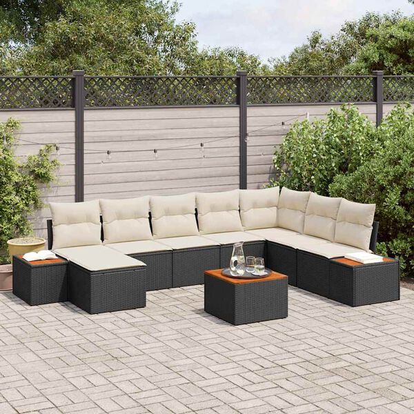 vidaXL Gartensofa-set mit Kissen 9 pcs Schwarz und Creme Polyrattan