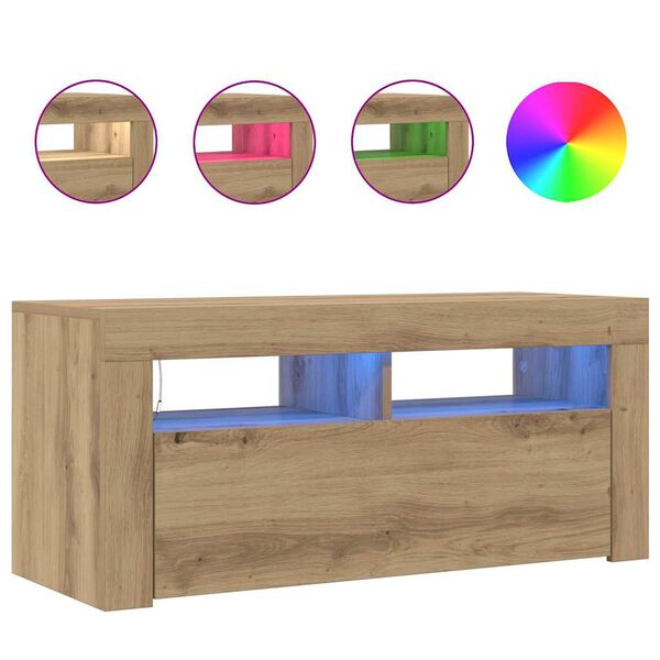 vidaXL TV-Schrank mit LED-Leuchten Artisan-Eiche 90x35x40 cm