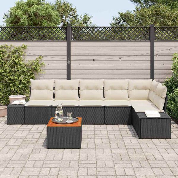 vidaXL Gartensofa-set mit Kissen 7 pcs Schwarz Poly-Rattan