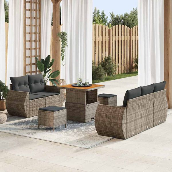 vidaXL Gartensofa-set mit Kissen mit Speicher 8 pcs Grau Poly-Rattan