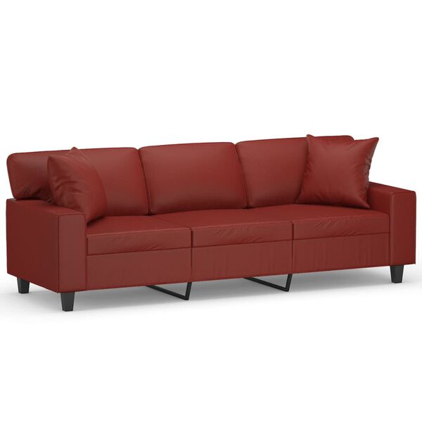 vidaXL 3-Sitzer-Sofa mit Kissen Weinrot 180 cm Kunstleder