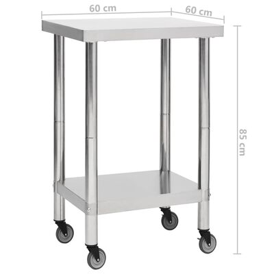 vidaXL Küchen-Arbeitstisch mit Rollen 60x60x85 cm Edelstahl