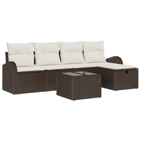 vidaXL Sofa Set mit Kissen 6 pcs Braun und Creme Poly-Rattan