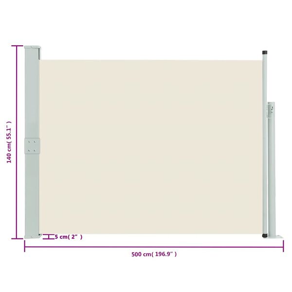 vidaXL Ausziehbare Seitenmarkise 140×500 cm Creme