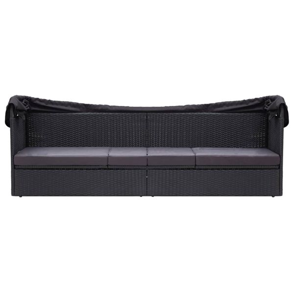 vidaXL Outdoor-Sofabett mit Dach Poly-Rattan Schwarz