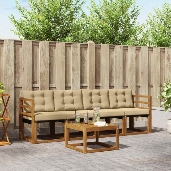 vidaXL Outdoor-Sofagarnitur mit Kissen 5 pcs Natur und Beige