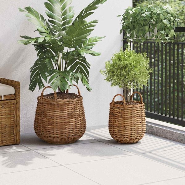 vidaXL Blumentopf K&ouml;rbchen mit Speicher 2 pcs Braun Lacak Rattan