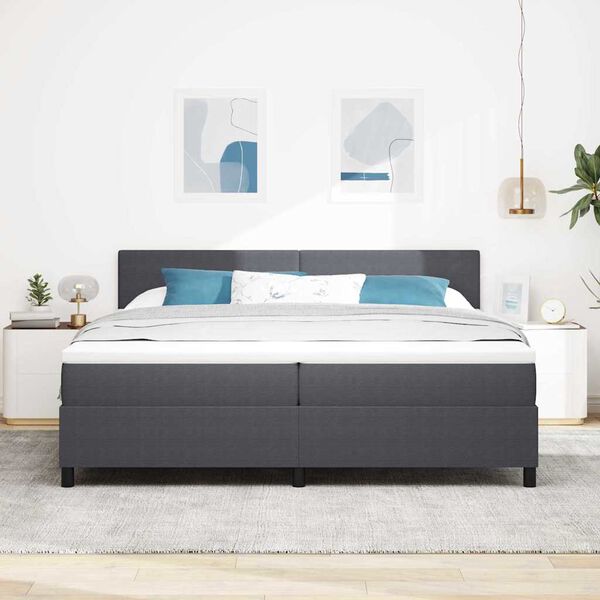 vidaXL Boxspringbett Dunkelgrau und Wei&szlig; 200 x 200 cm Cordstoff