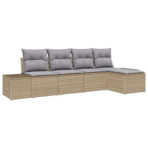 vidaXL Garten-Sofa-Set mit Kissen 5 pcs Beige und Hellgrau Poly-Rattan