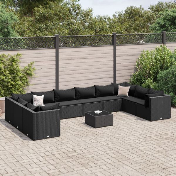 vidaXL 11-tlg. Garten-Lounge-Set mit Kissen Schwarz Poly Rattan