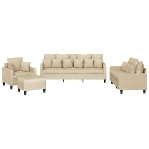 vidaXL 4-tlg. Sofagarnitur mit Kissen Creme Stoff