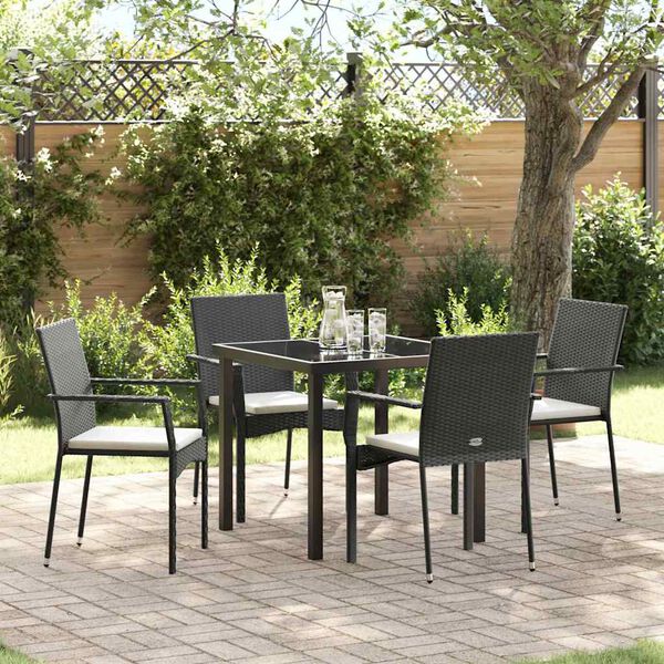 vidaXL Garten Essgruppe mit Kissen 5 pcs Schwarz Poly-Rattan