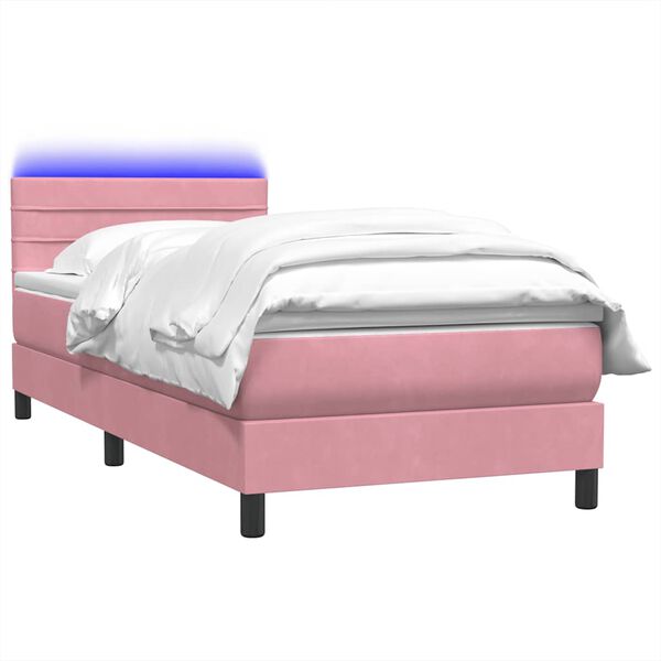 vidaXL Boxspringbett mit Matratze & LED Rosa 90x210 cm Samt
