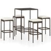 vidaXL 5-tlg. Gartenbar-Set mit Kissen Poly Rattan Braun