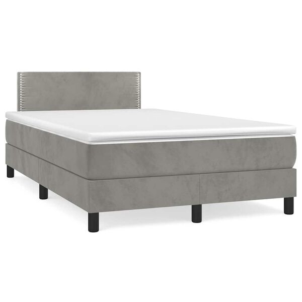 vidaXL Boxspringbett mit Matratze & LED Hellgrau 120x190 cm Samt