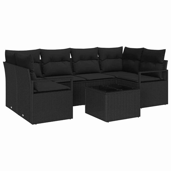 vidaXL Sofa Set mit Kissen 7 pcs Schwarz Poly Rattan
