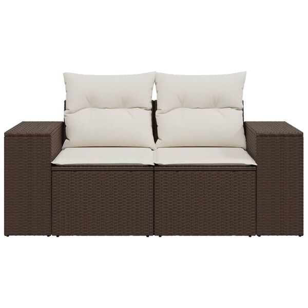 vidaXL Gartensofa mit Kissen 2-Sitzer Braun Poly Rattan