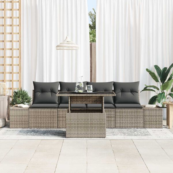 vidaXL Sofa Set mit Kissen 5 pcs Grau Poly-Rattan