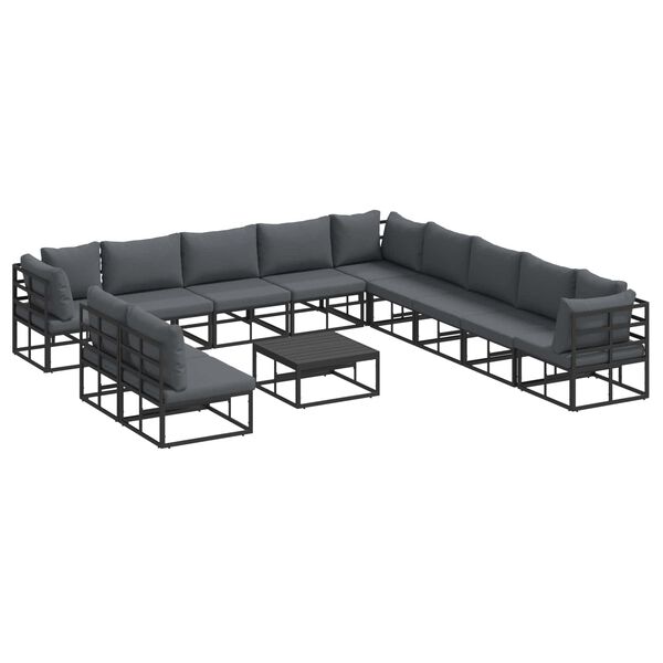 vidaXL Gartensofa-set mit Kissen 12 pcs Schwarz Aluminium
