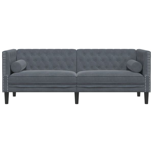 vidaXL Chesterfield-Sofa mit Nackenrollen 3-Sitzer Dunkelgrau Samt