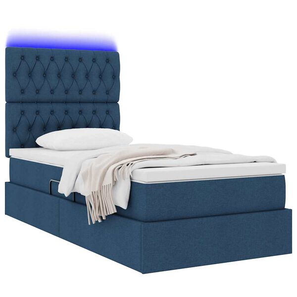vidaXL Bett mit Stauraum und LED mit LED Blau 90 x 200 cm Polyester